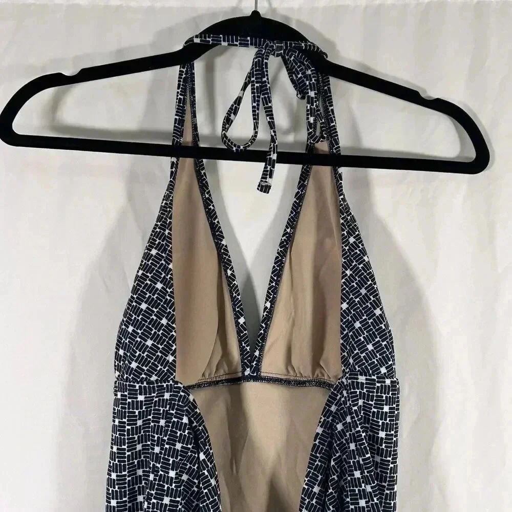 Gap Body Swimsuit Women's Large Top Blue Tie Neck Padded Stretchy Pullover